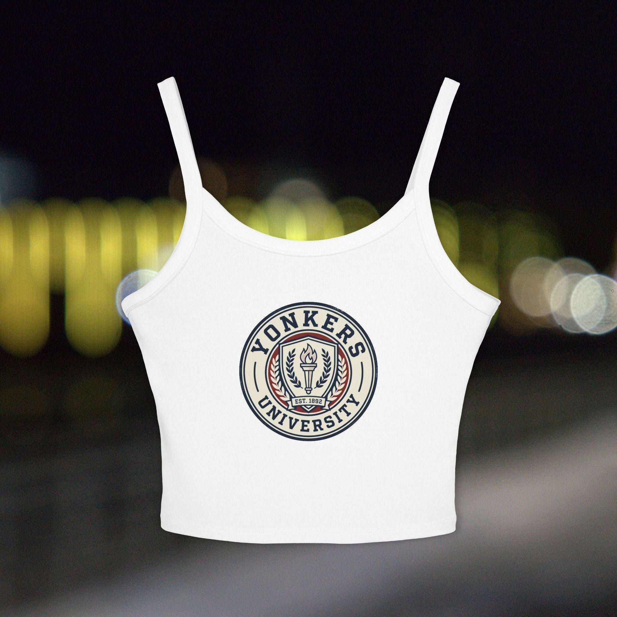 Yonkers University Crop Tank Top — "Yonkers Educated" Heart Logo