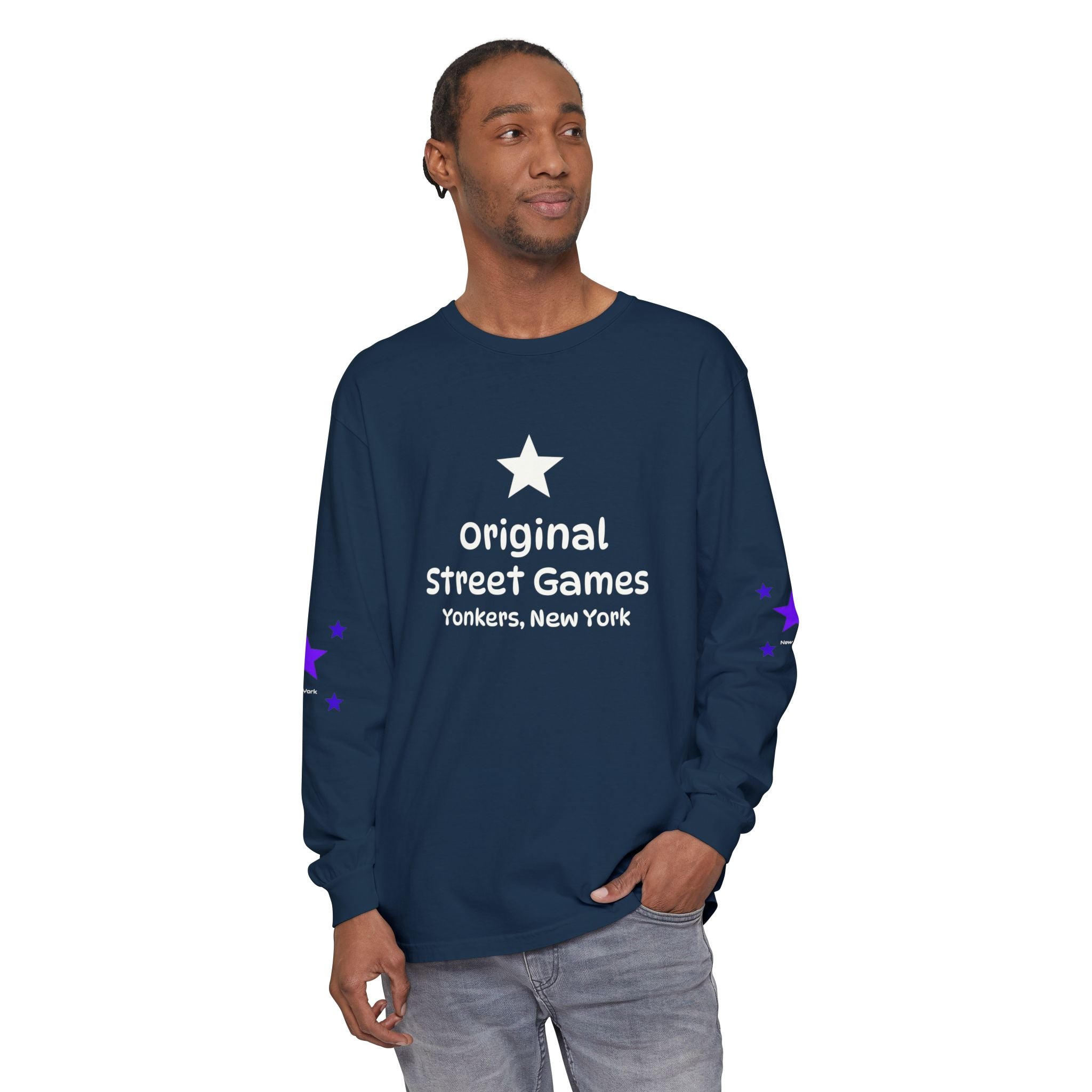 Long Sleeve T-Shirt — "Original Street Games, Yonkers, New York" Retro Star Design