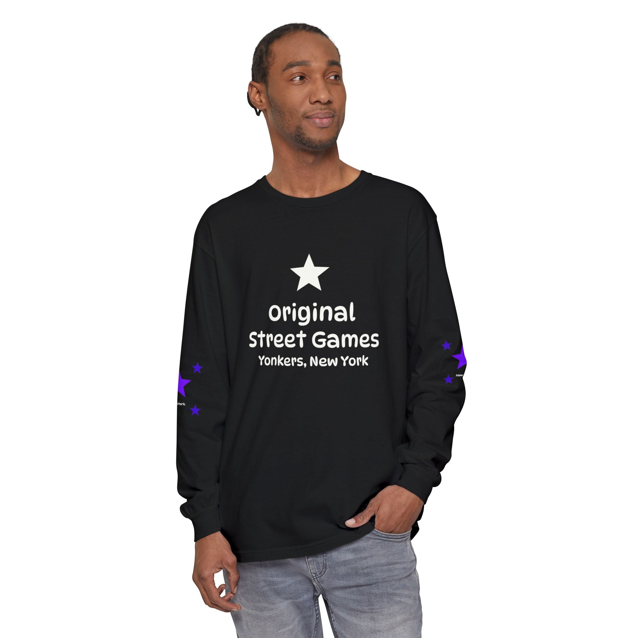 Long Sleeve T-Shirt — "Original Street Games, Yonkers, New York" Retro Star Design