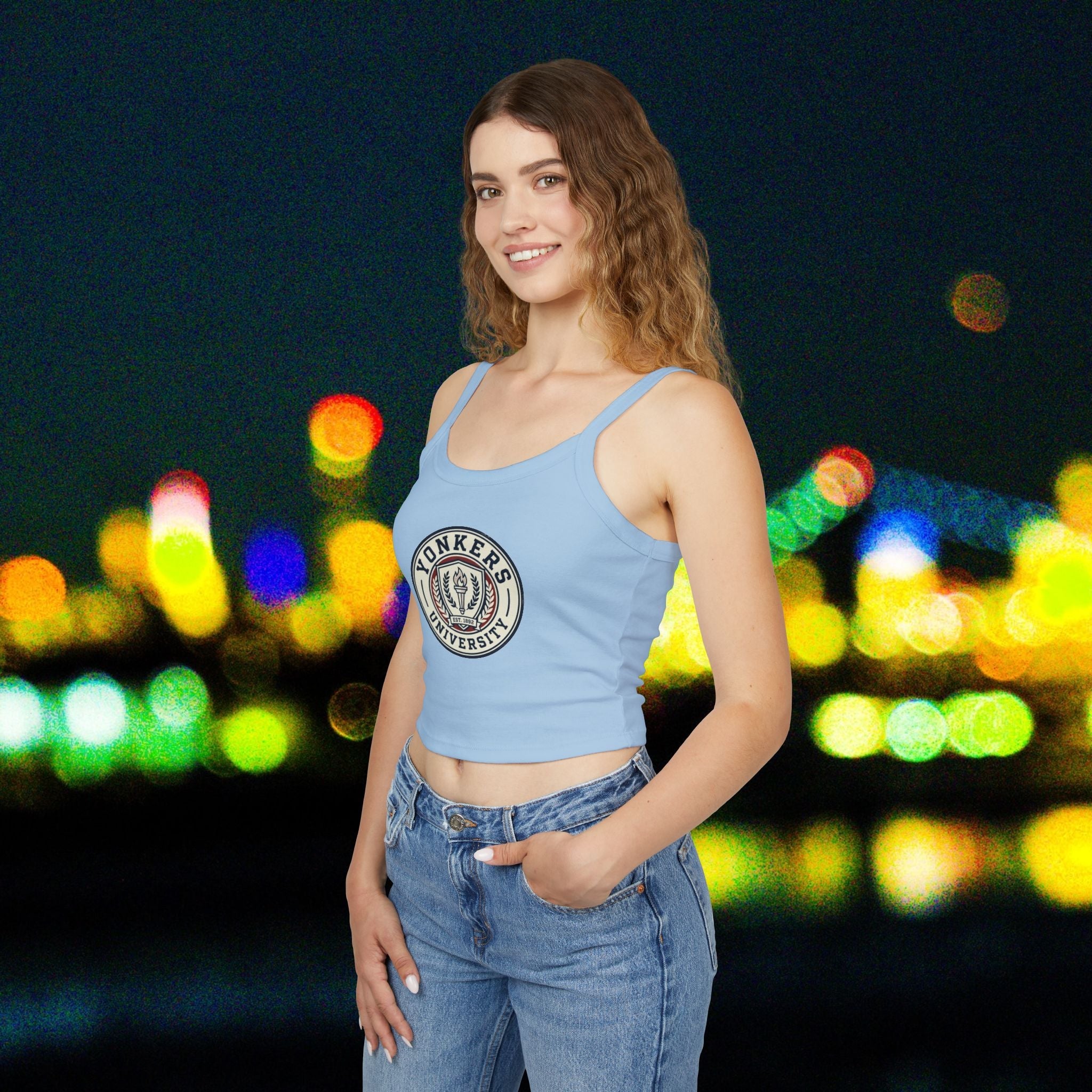 Yonkers University Crop Tank Top — "Yonkers Educated" Heart Logo