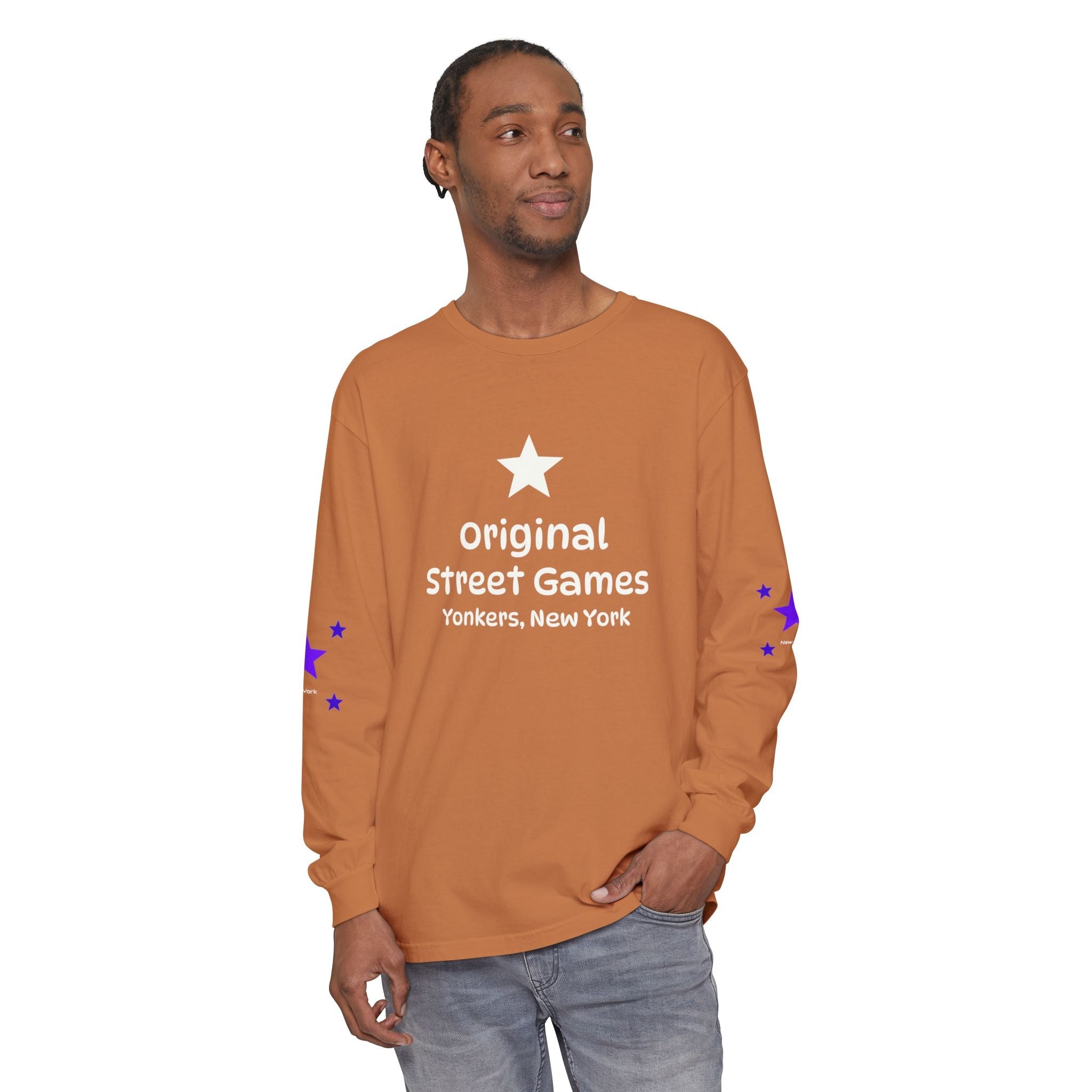 Long Sleeve T-Shirt — "Original Street Games, Yonkers, New York" Retro Star Design