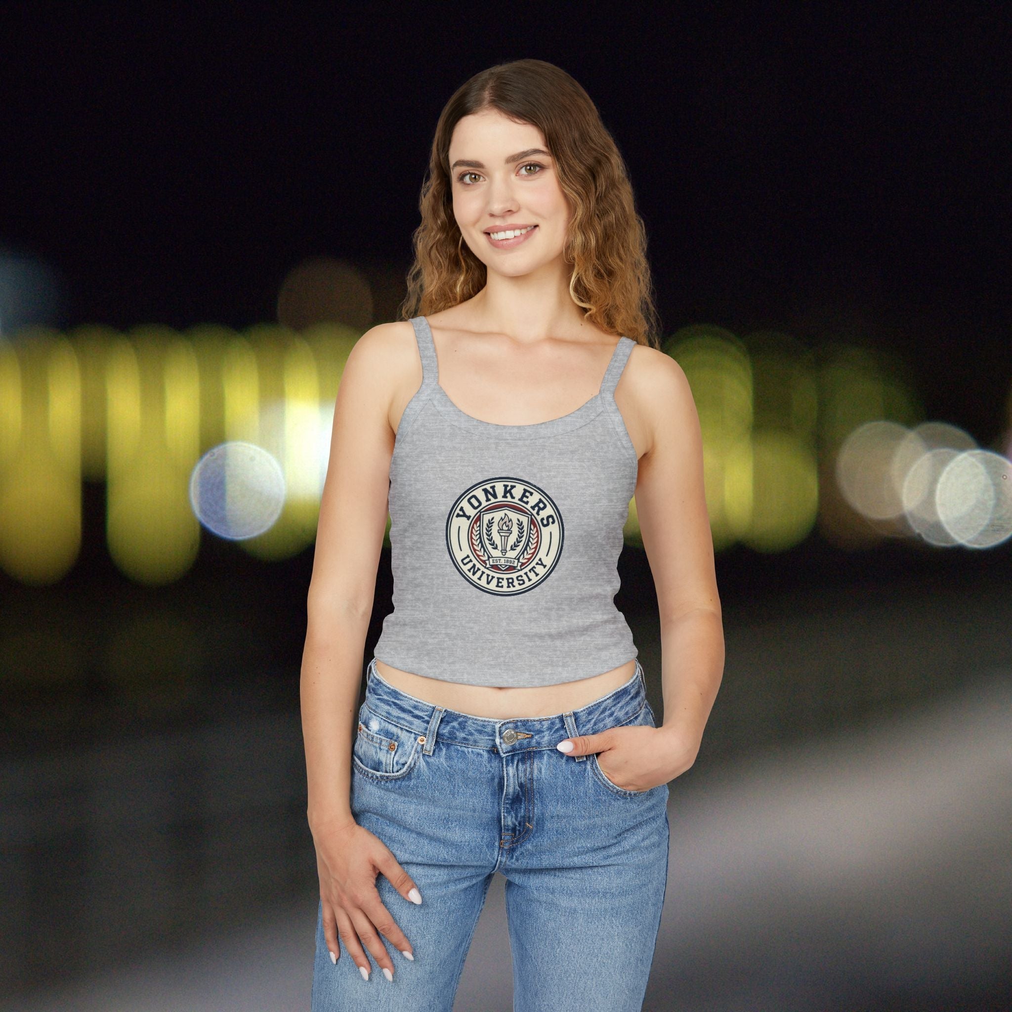 Yonkers University Crop Tank Top — "Yonkers Educated" Heart Logo