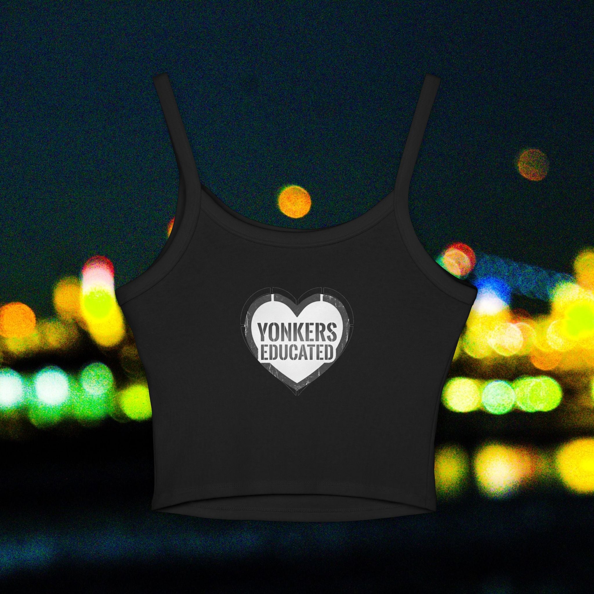 Yonkers University Crop Tank Top — "Yonkers Educated" Heart Logo