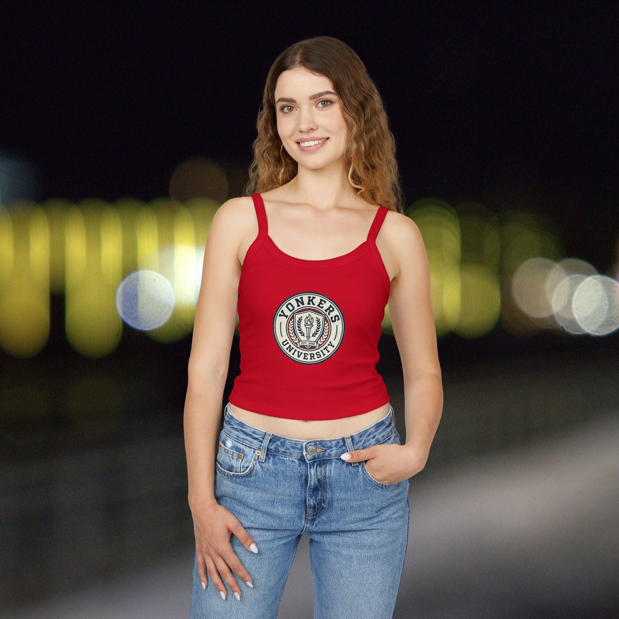 Yonkers University Crop Tank Top — "Yonkers Educated" Heart Logo