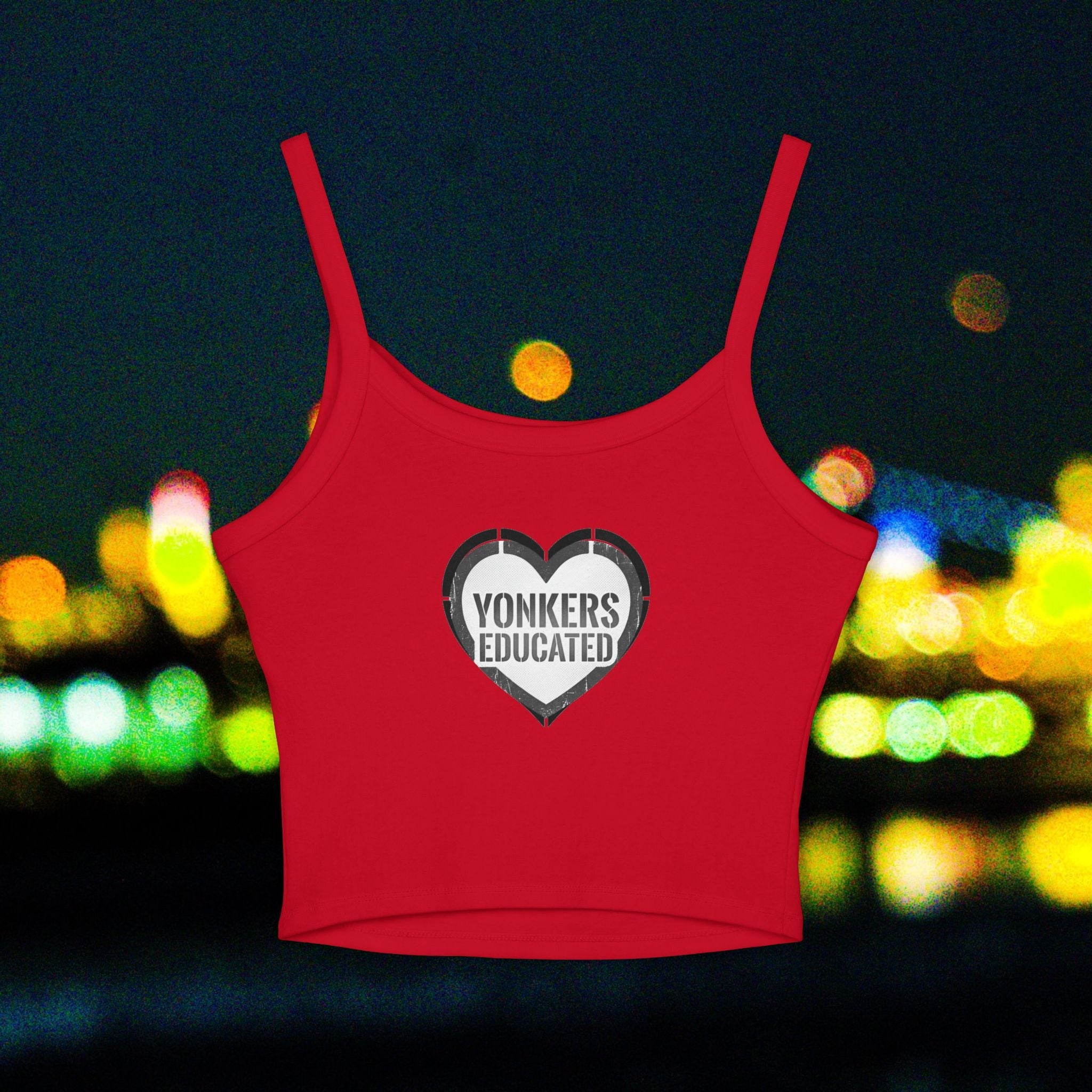 Yonkers University Crop Tank Top — "Yonkers Educated" Heart Logo