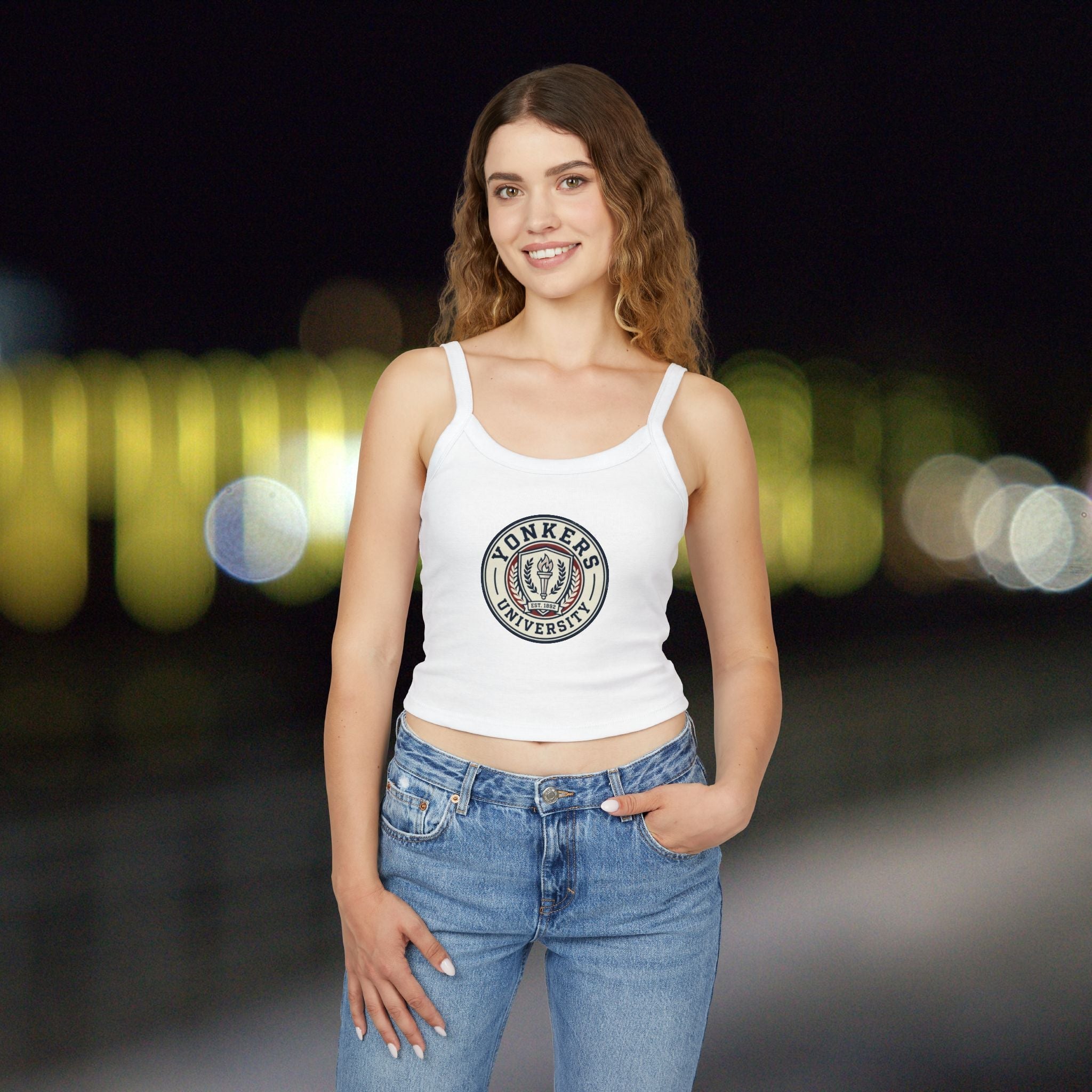 Yonkers University Crop Tank Top — "Yonkers Educated" Heart Logo