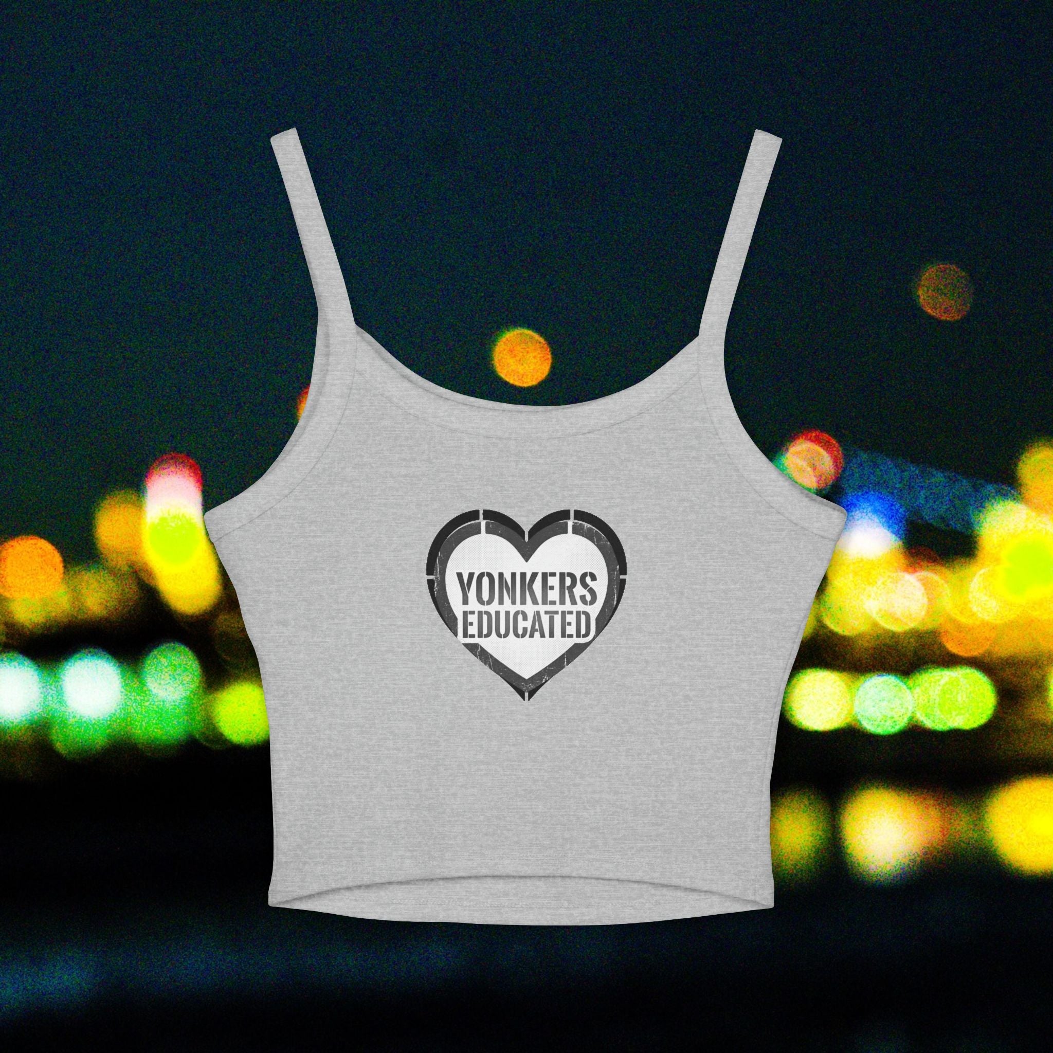 Yonkers University Crop Tank Top — "Yonkers Educated" Heart Logo