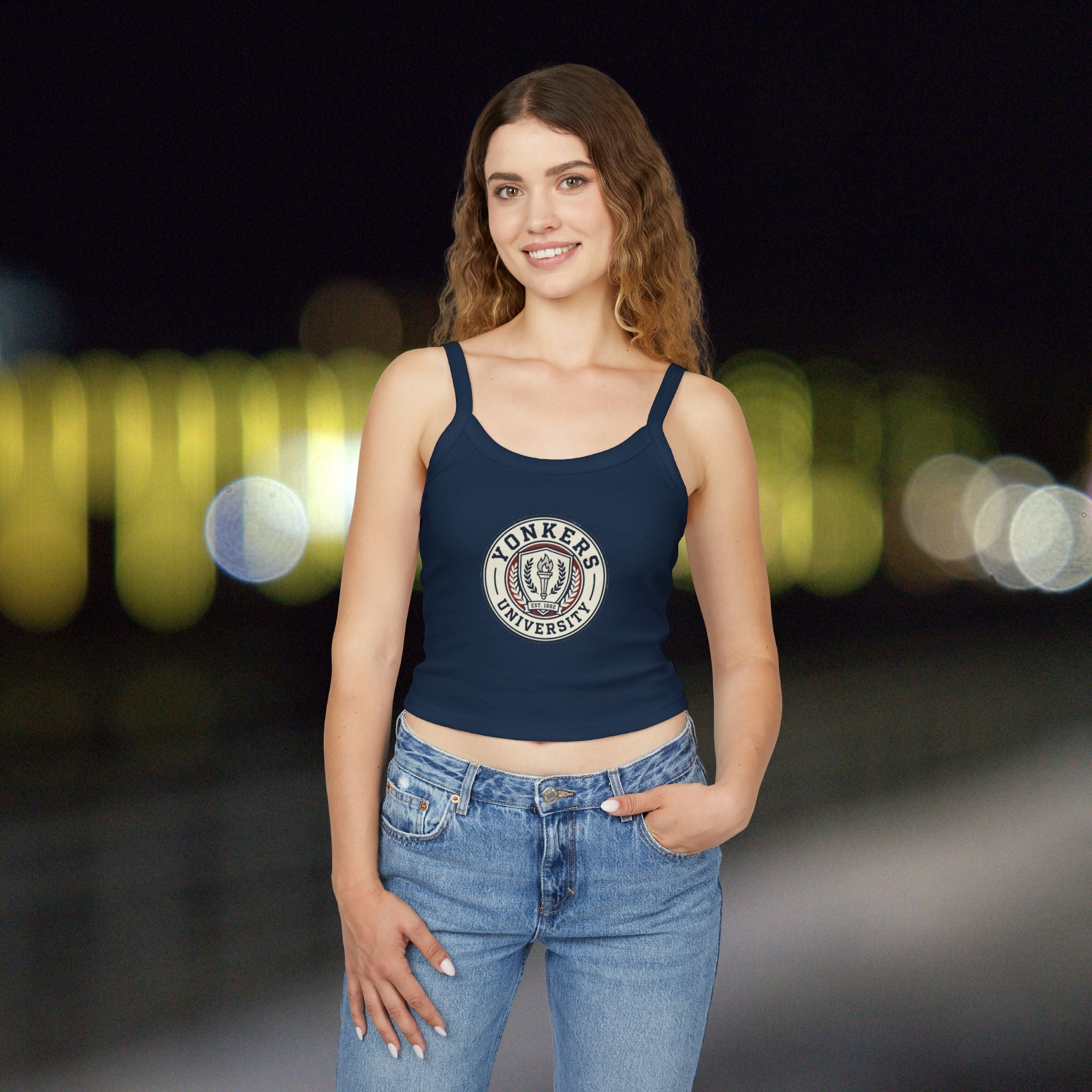 Yonkers University Crop Tank Top — "Yonkers Educated" Heart Logo