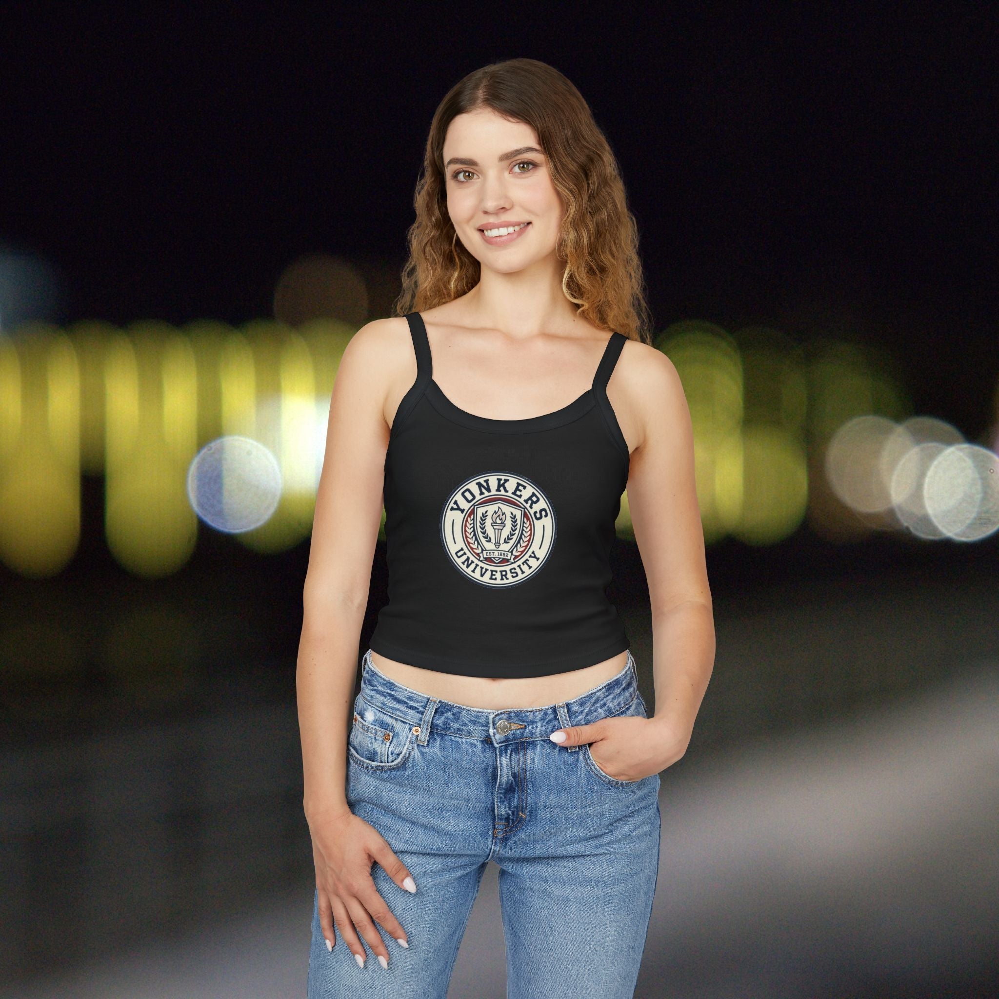 Yonkers University Crop Tank Top — "Yonkers Educated" Heart Logo