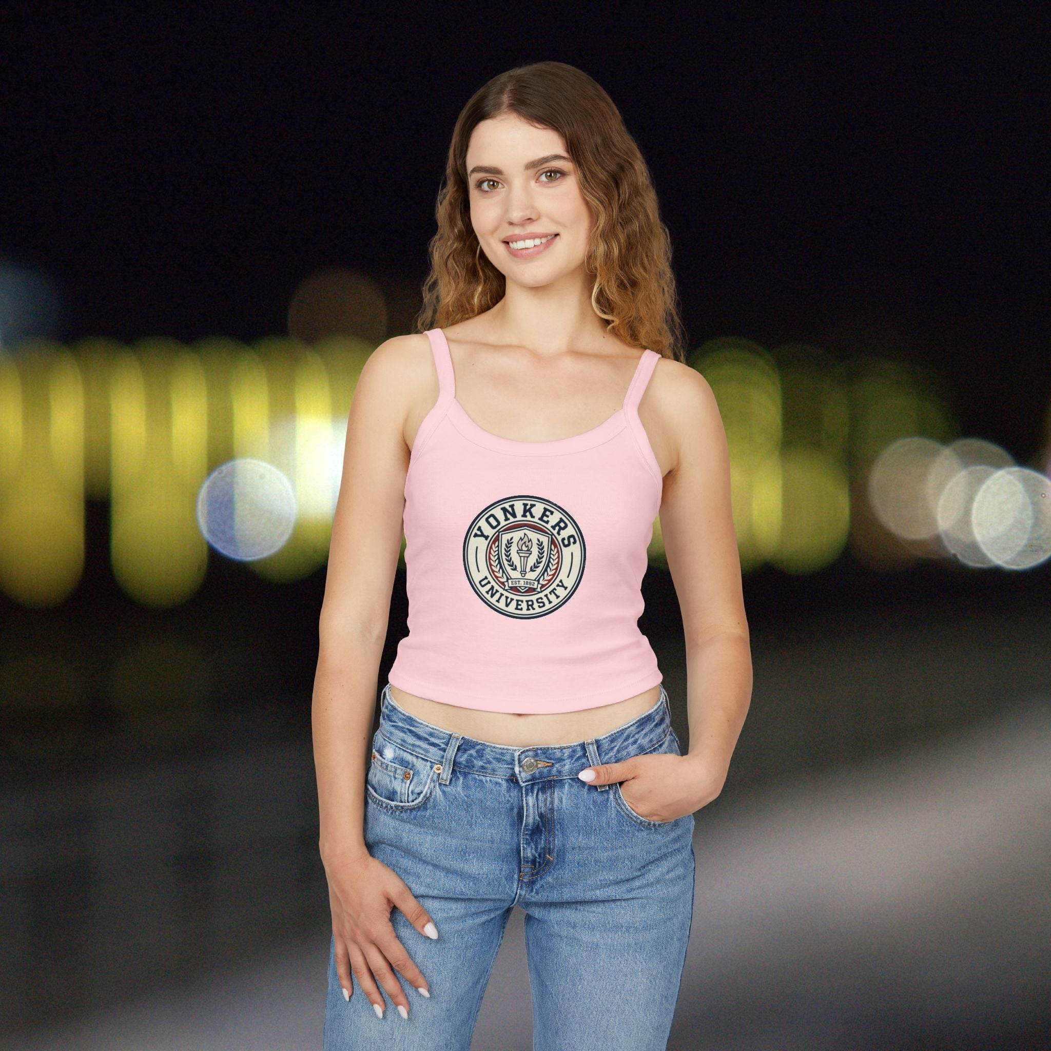Yonkers University Crop Tank Top — "Yonkers Educated" Heart Logo