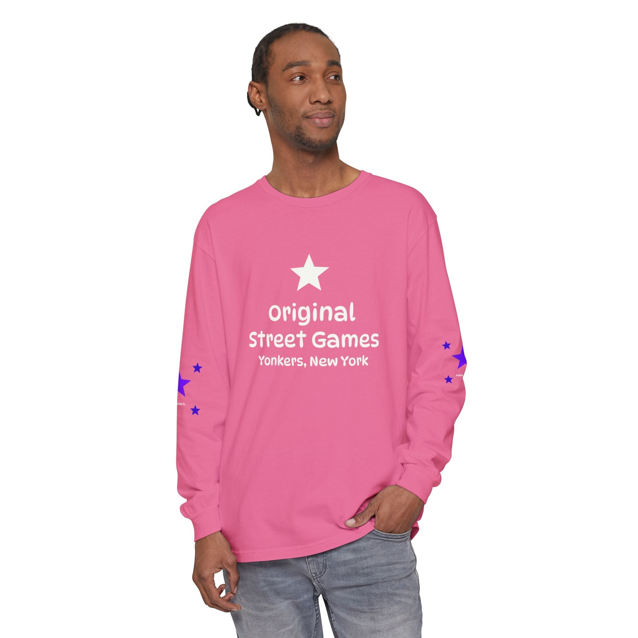 Long Sleeve T-Shirt — "Original Street Games, Yonkers, New York" Retro Star Design