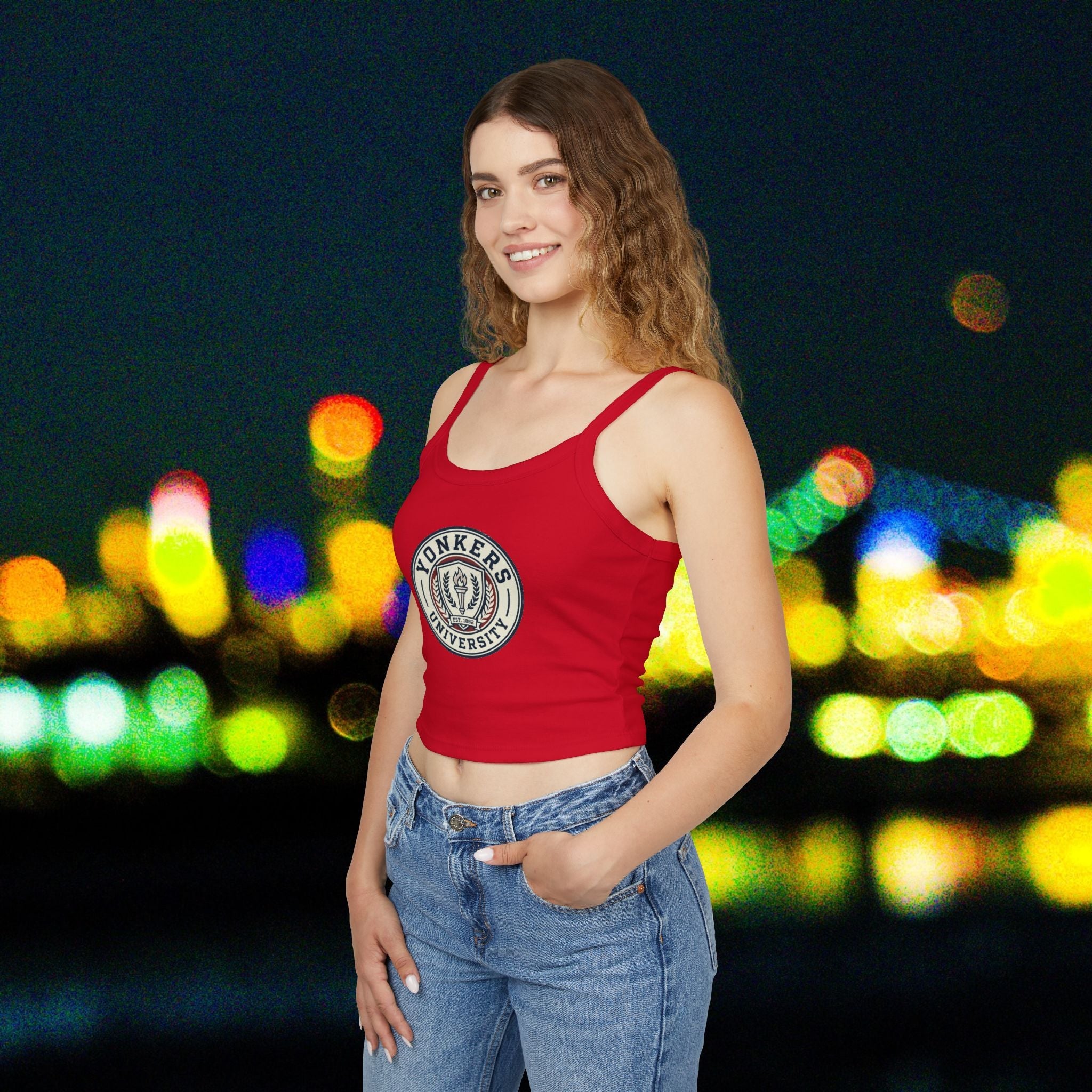 Yonkers University Crop Tank Top — "Yonkers Educated" Heart Logo
