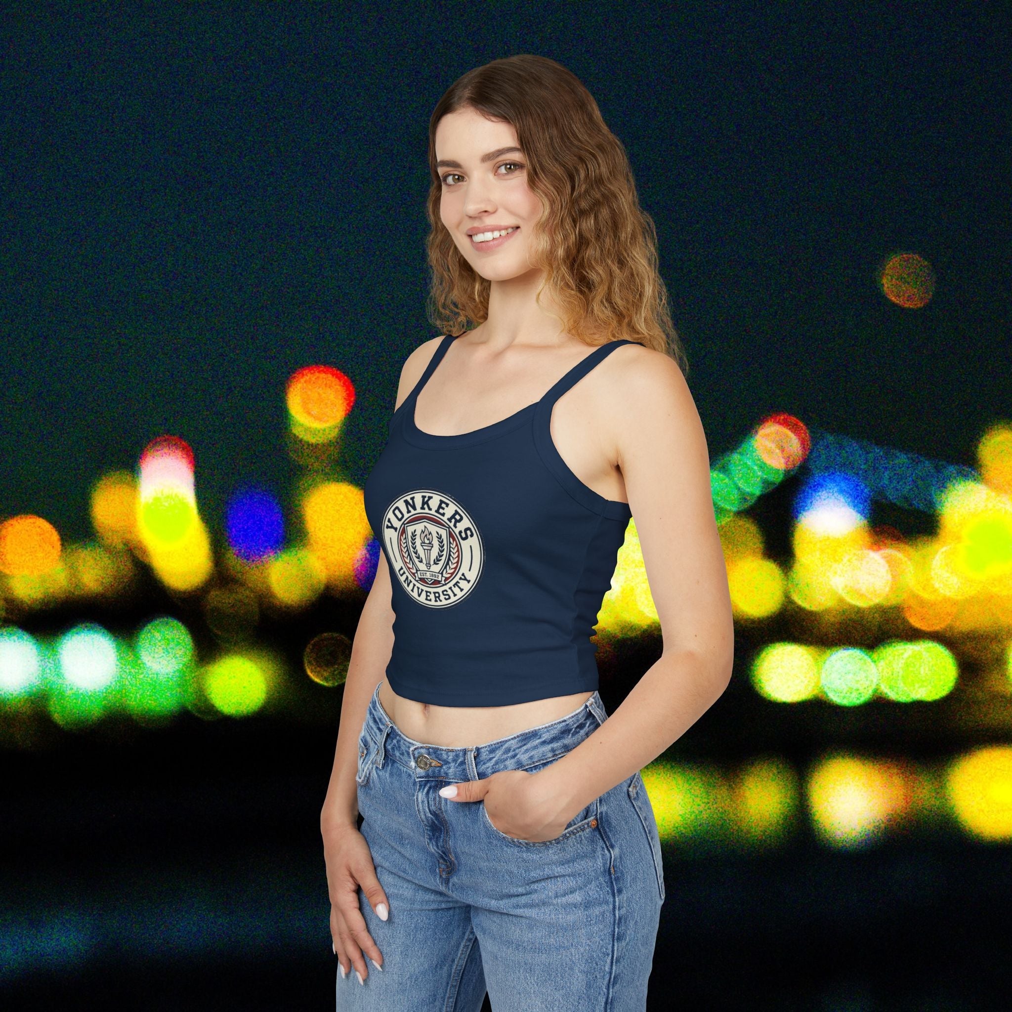 Yonkers University Crop Tank Top — "Yonkers Educated" Heart Logo