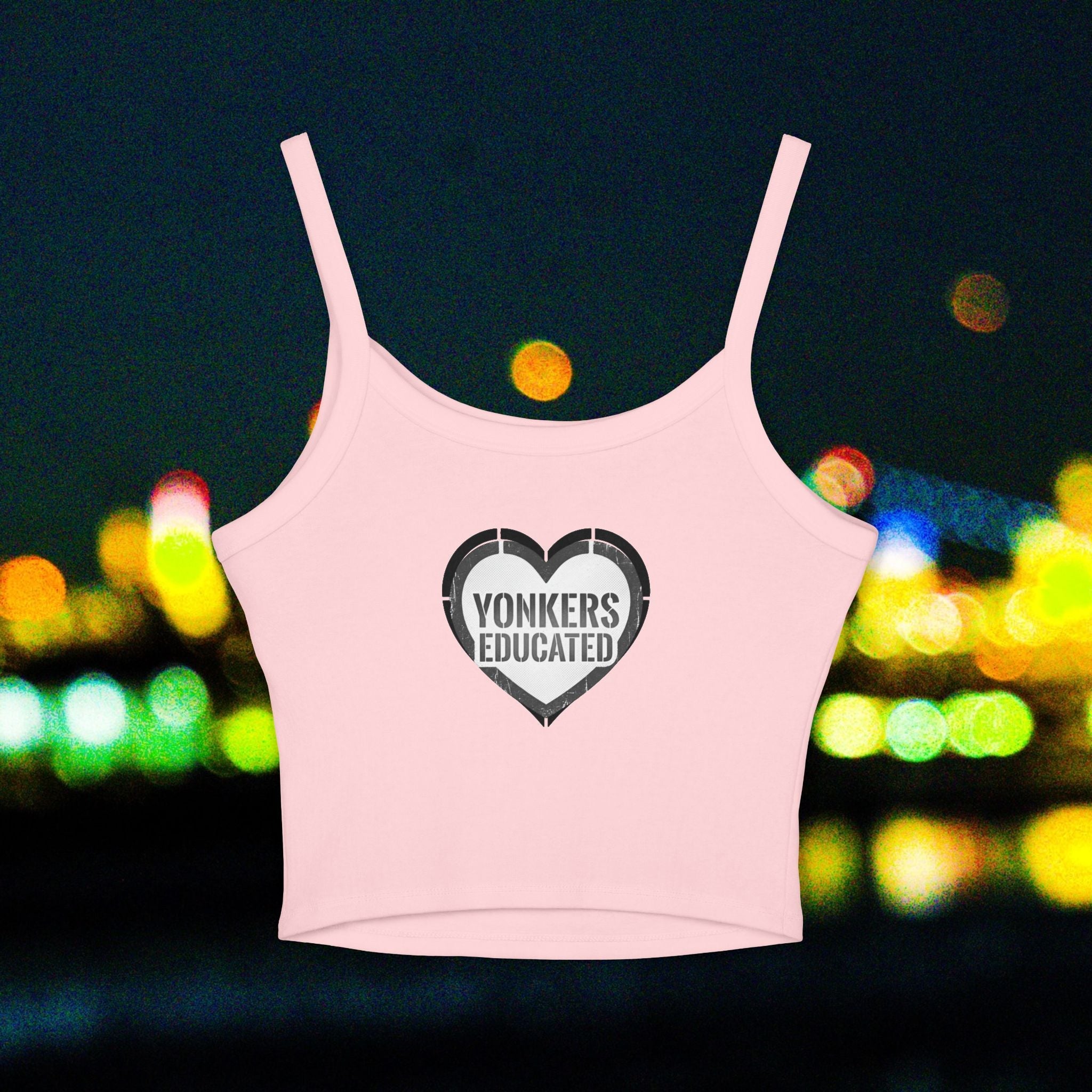 Yonkers University Crop Tank Top — "Yonkers Educated" Heart Logo