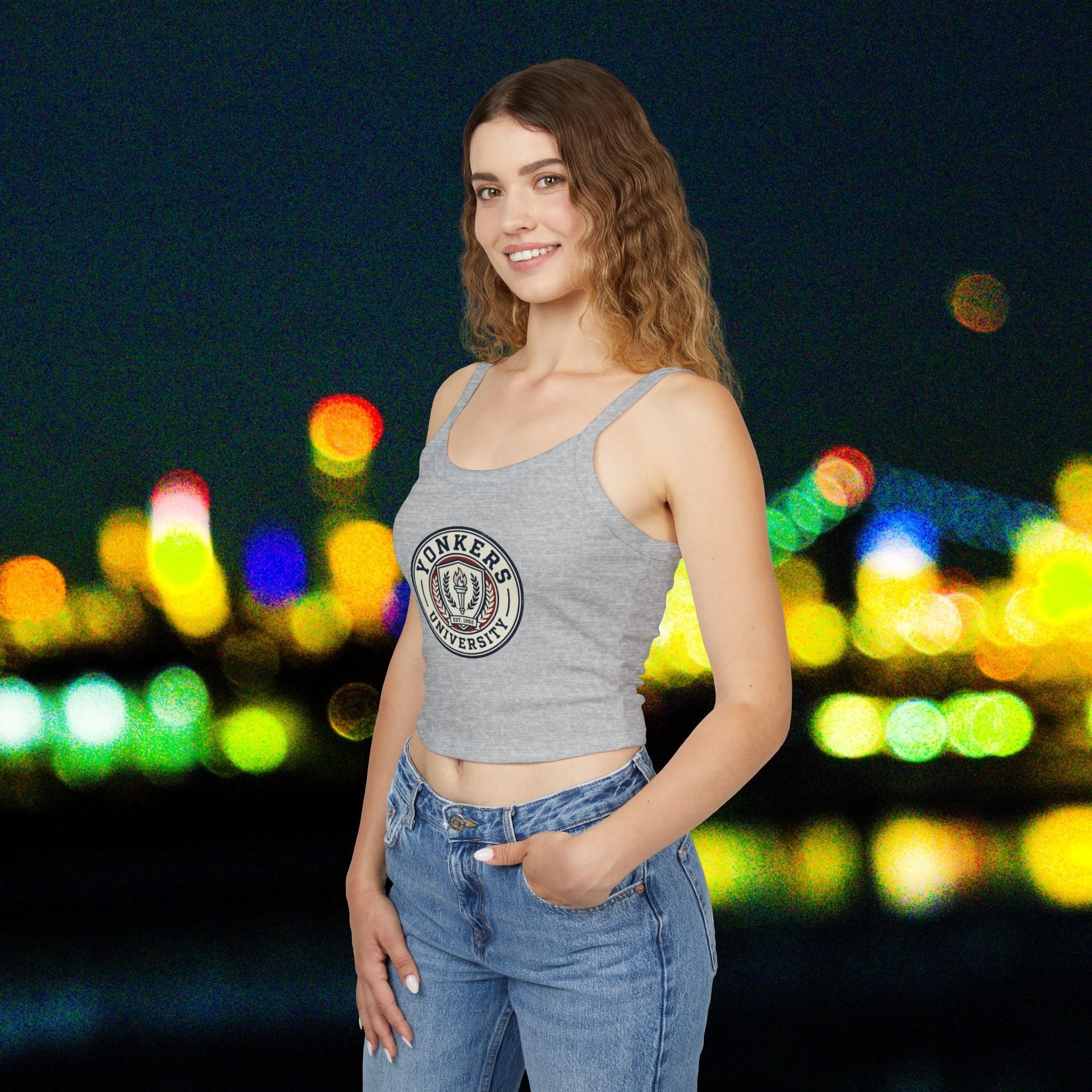 Yonkers University Crop Tank Top — "Yonkers Educated" Heart Logo