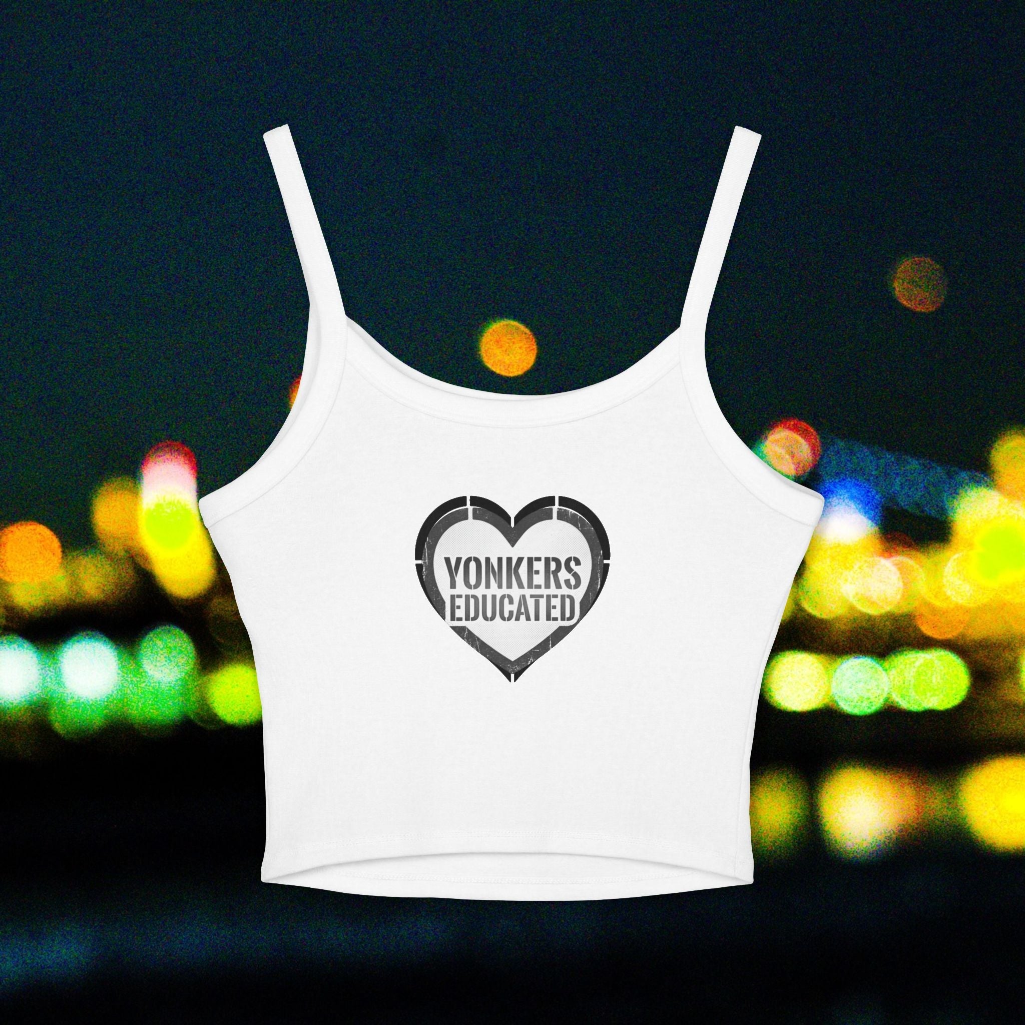 Yonkers University Crop Tank Top — "Yonkers Educated" Heart Logo