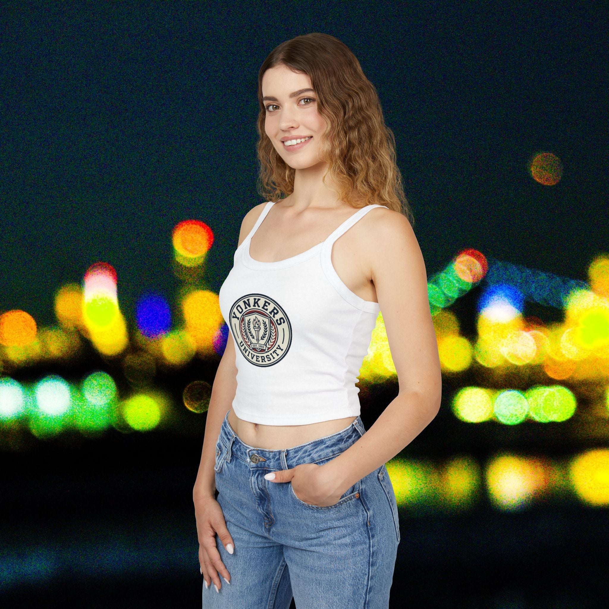 Yonkers University Crop Tank Top — "Yonkers Educated" Heart Logo